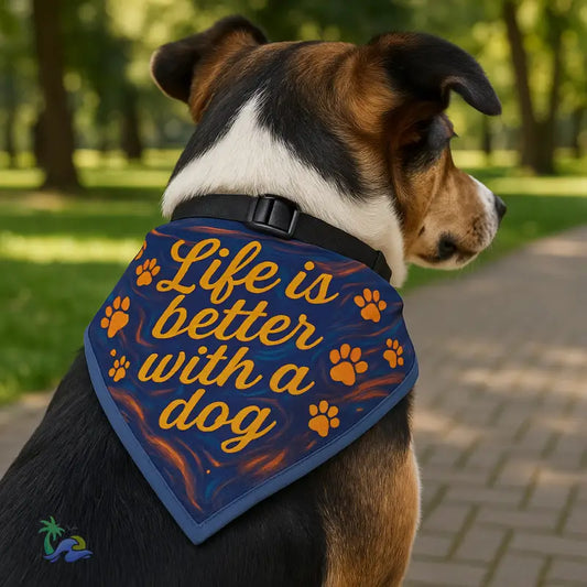 Cute Clip-on Pet Bandana - ’Life is Better with a Dog’ - Pets