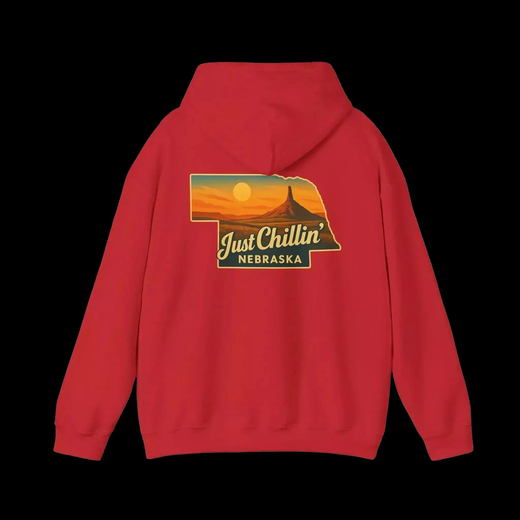 Nebraska Hoodie – Retro Sunset State Pride Sweatshirt | Cozy Cotton Blend Pullover - Just Chilling Inc.