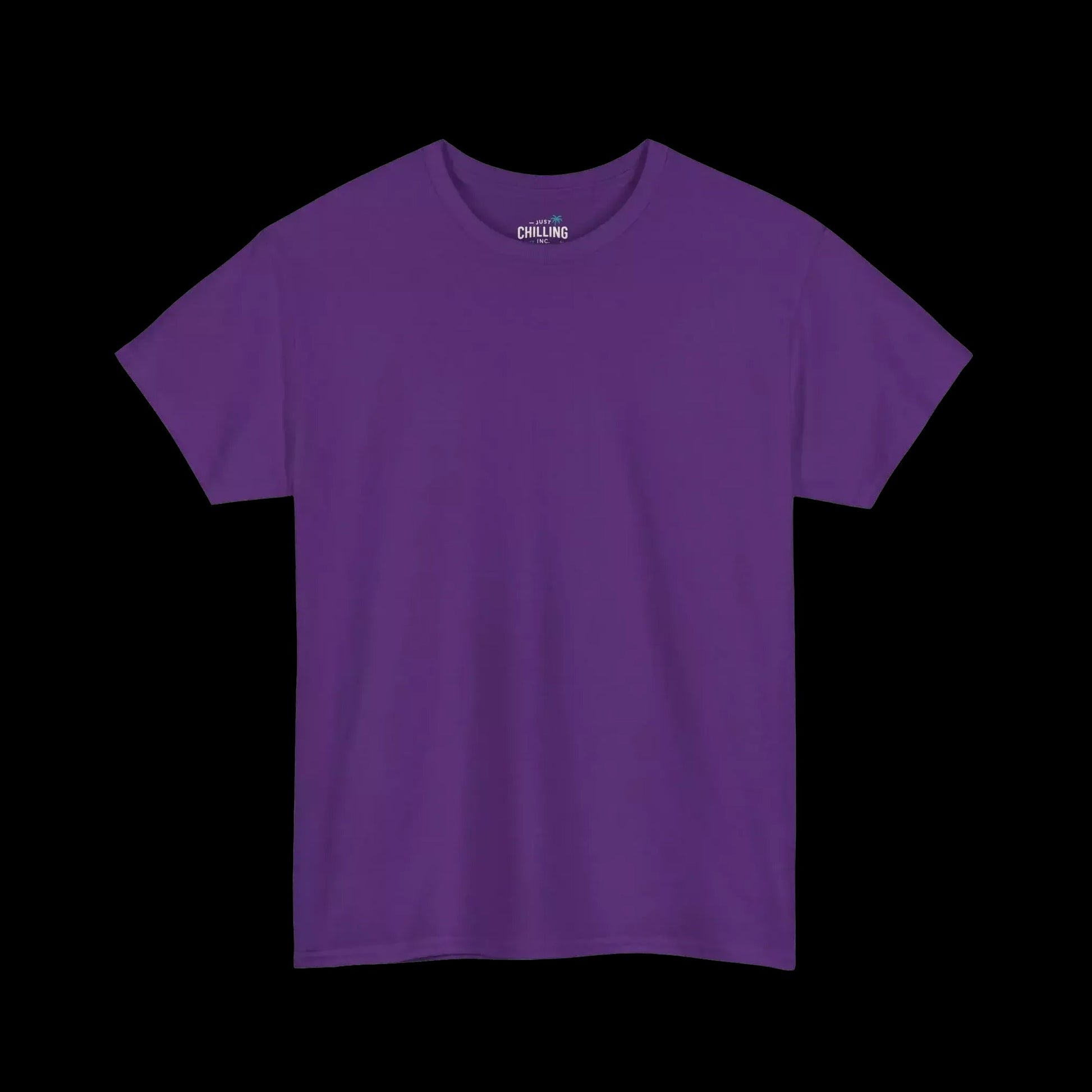 A plain, solid purple t-shirt against a black background.