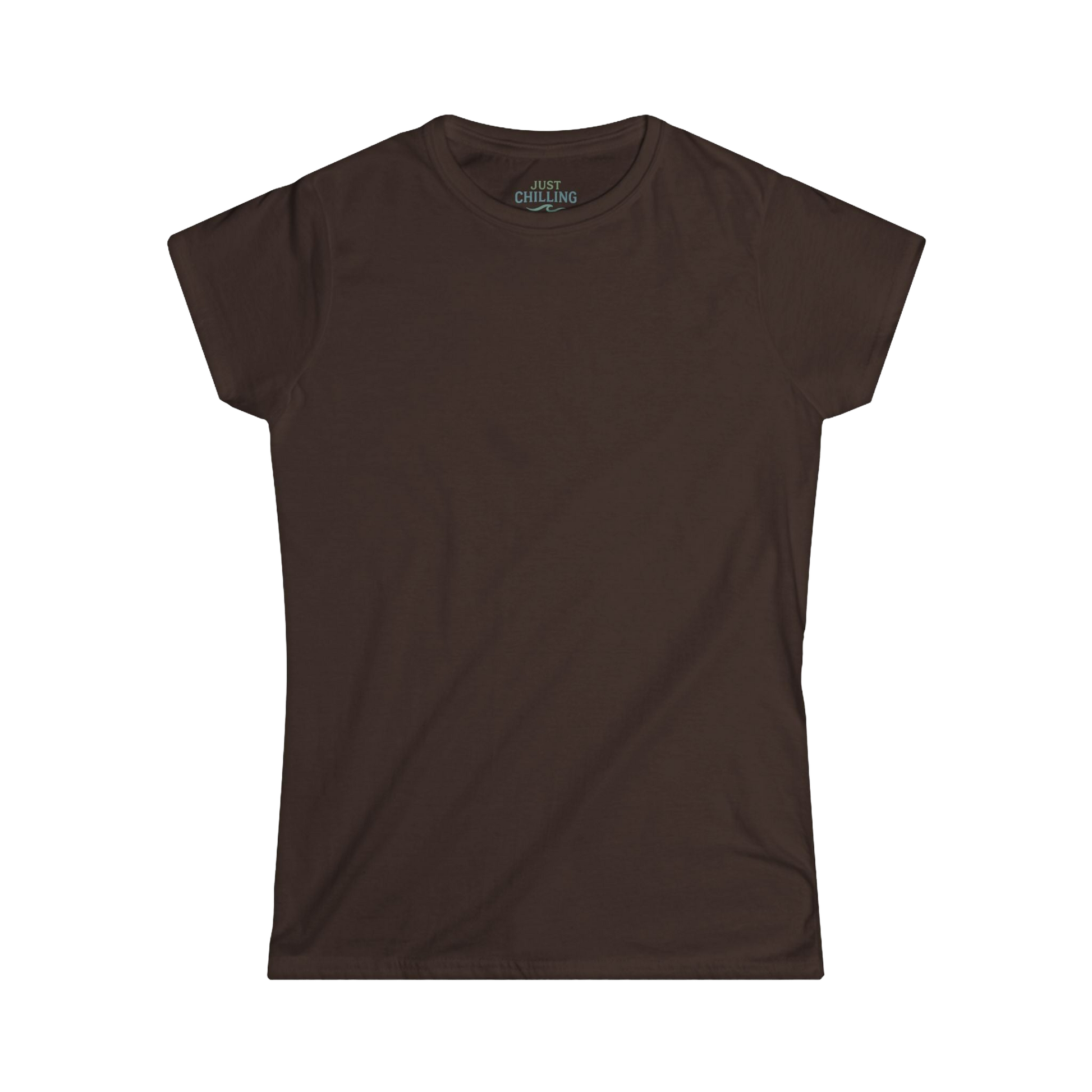 A plain brown t-shirt is shown against a black background.