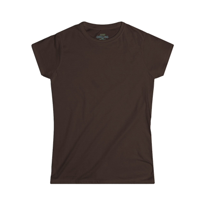 A plain brown t-shirt is shown against a black background.