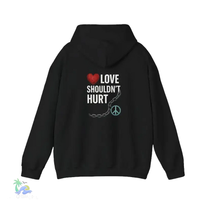 A black hoodie with a graphic design on the back.