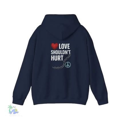 A navy blue hoodie with a graphic design on the back.