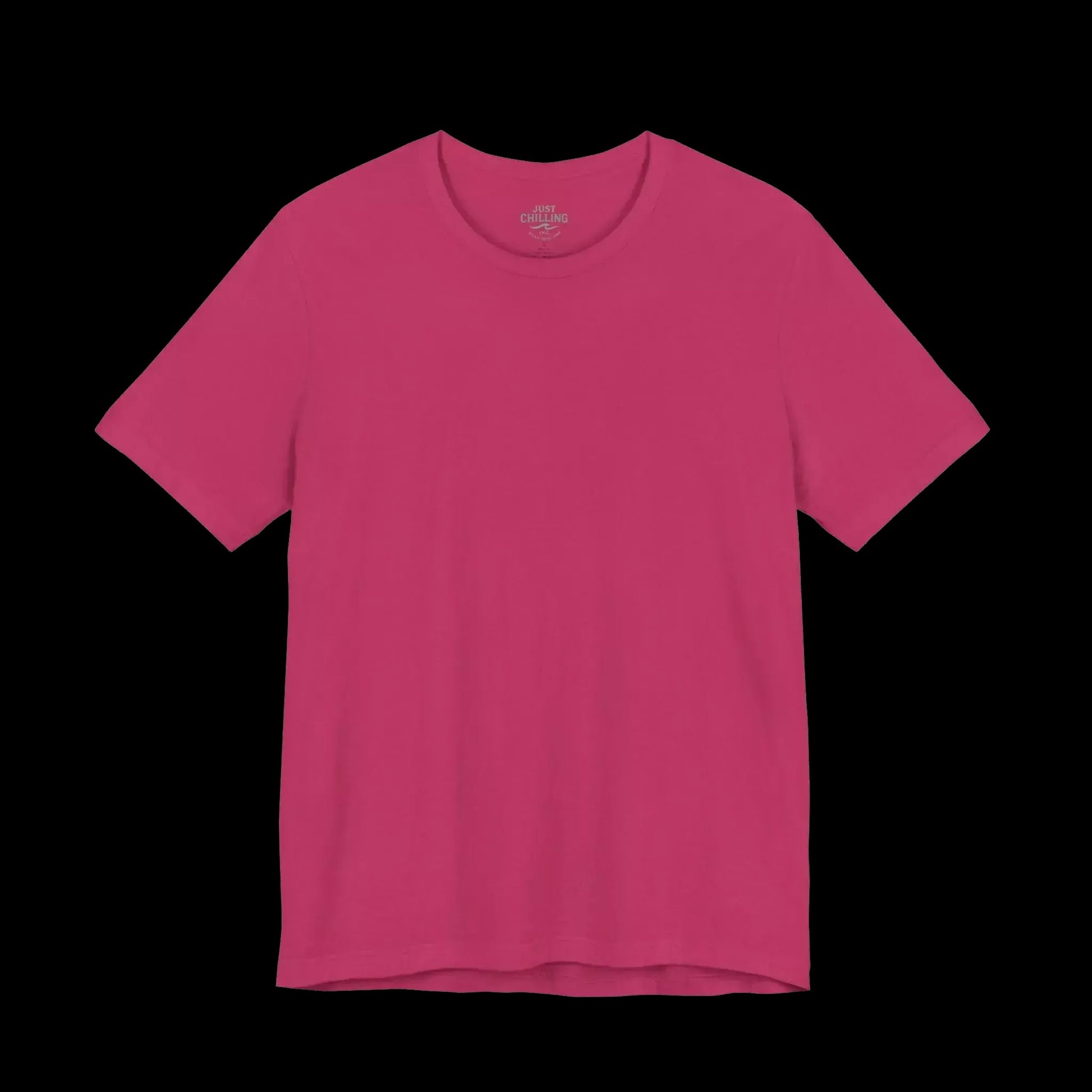 A bright pink t-shirt against a black background.
