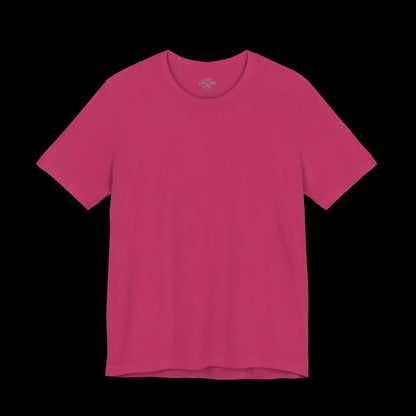 A bright pink t-shirt against a black background.
