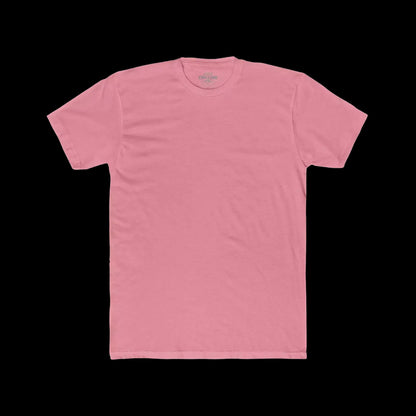 A plain, light pink t-shirt is shown against a black background.