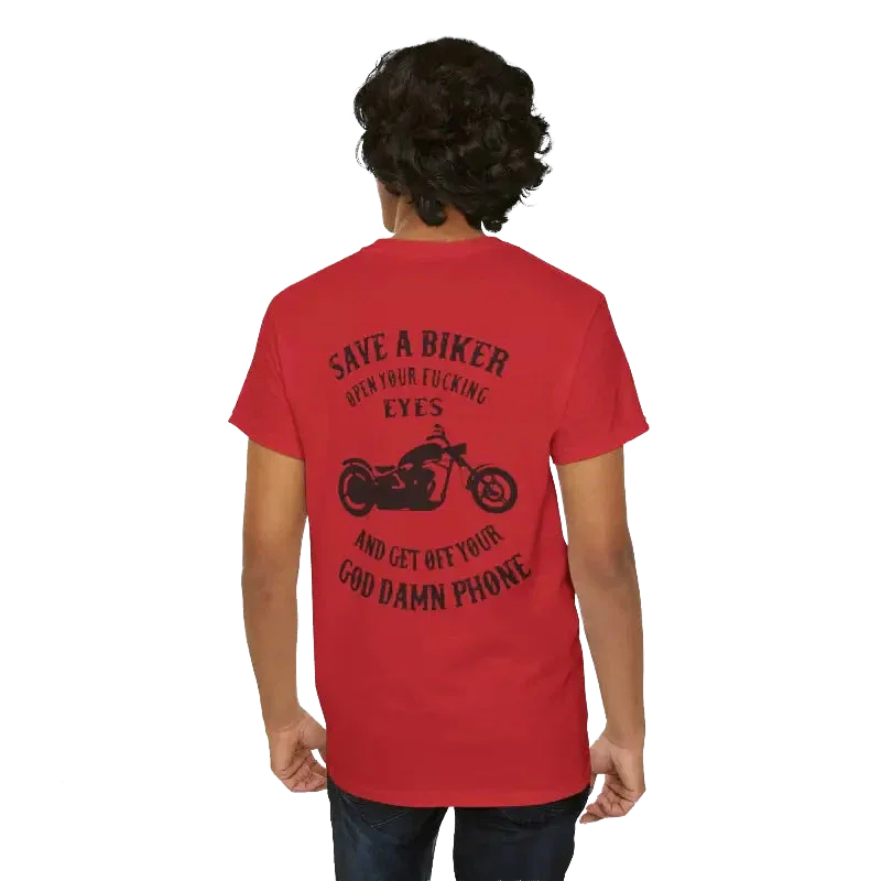 Save a Biker T-Shirt - Comfortable Cotton Motorcycle Safety Tee | Durable & Relaxed Fit - Just Chilling Inc.