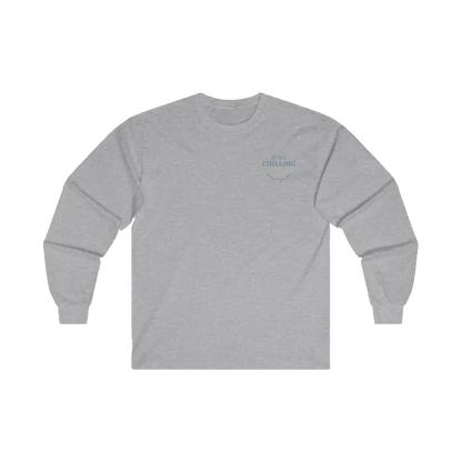 A gray long-sleeved shirt with a small logo on the left side of the chest.