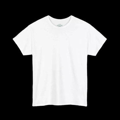 A plain white t-shirt against a black background.