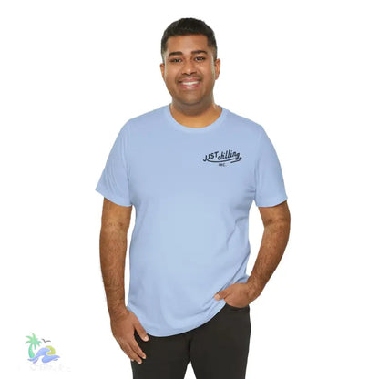 Light blue t-shirt.