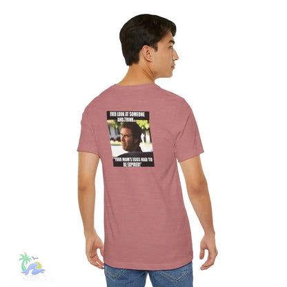 Mauve t-shirt with meme.