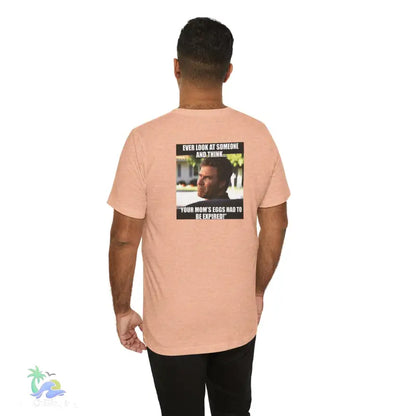 Peach-colored t-shirt with meme.