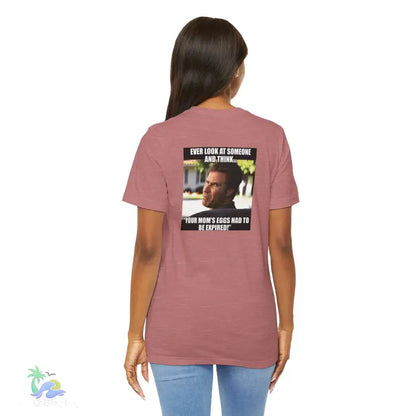 Mauve t-shirt with meme.
