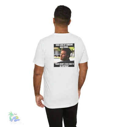 White t-shirt with meme.