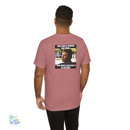 Mauve t-shirt with meme.