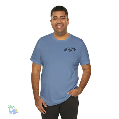 Blue t-shirt.