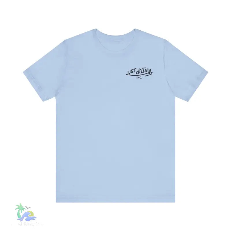 Light blue t-shirt.