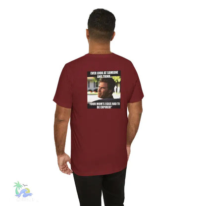 Maroon t-shirt with meme.