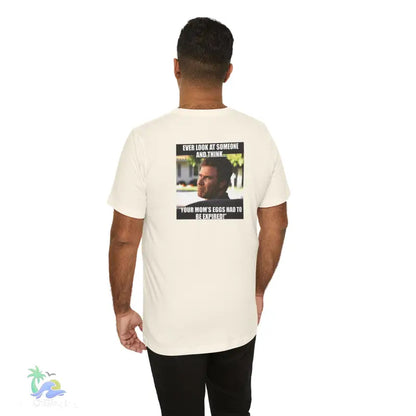 T-shirt with meme graphic.