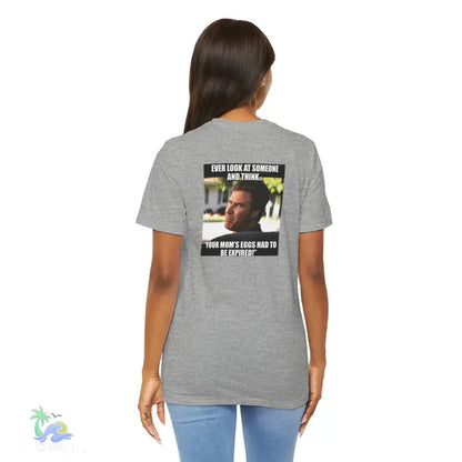 Gray t-shirt with meme.