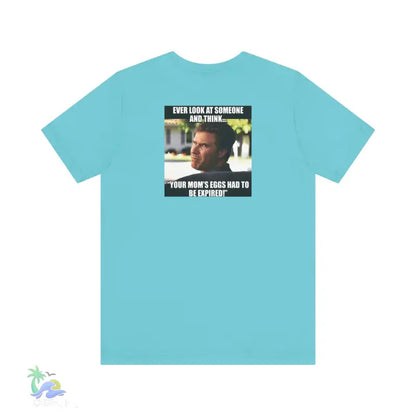 Aqua t-shirt with meme.