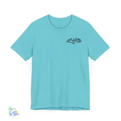 Aqua t-shirt with logo.