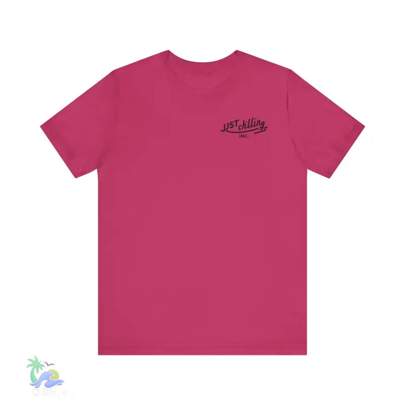 Magenta t-shirt.