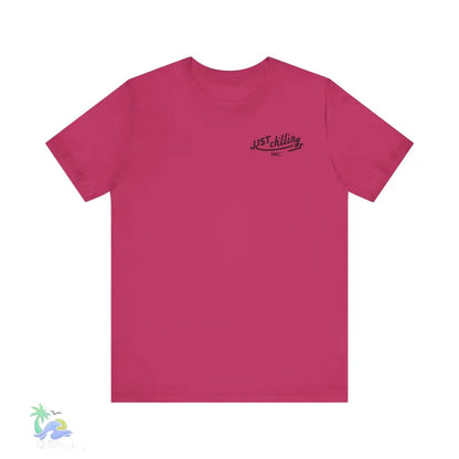 Magenta t-shirt.