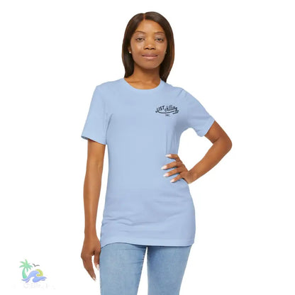 Light blue t-shirt.