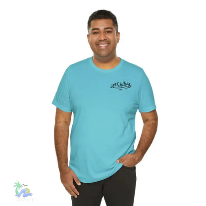 Light blue t-shirt.