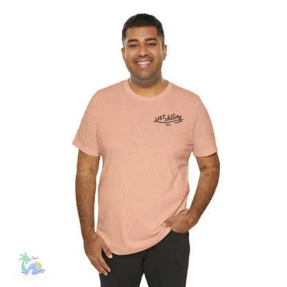 Peach-colored t-shirt.