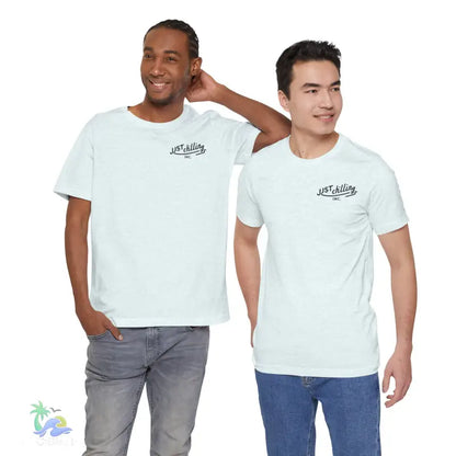 Two men wearing white t-shirts.
