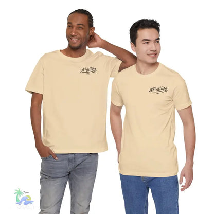 Two men wearing tan t-shirts.