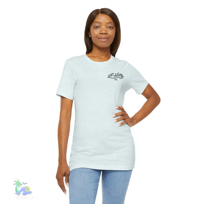 Light blue t-shirt.