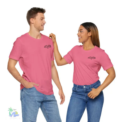 Matching pink t-shirts.