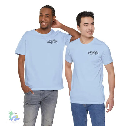 Two light blue t-shirts.