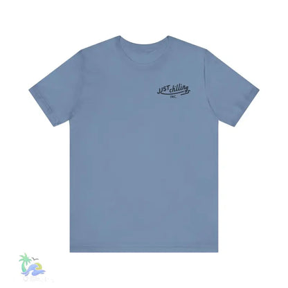 Blue t-shirt.