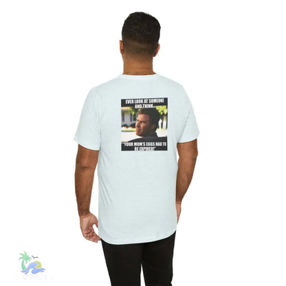 White t-shirt with meme.