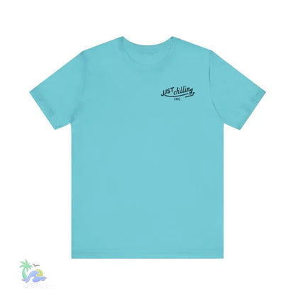 Aqua-colored t-shirt.