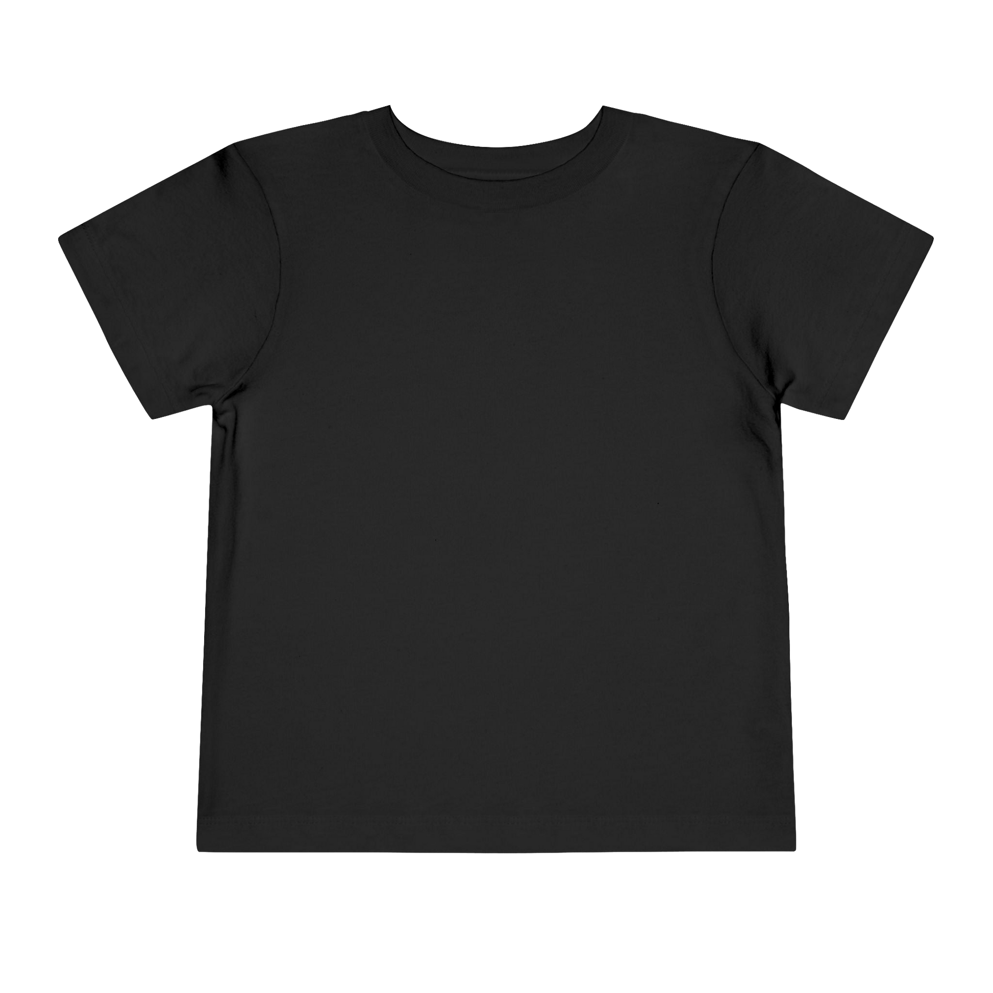 A plain black t-shirt against a black background.