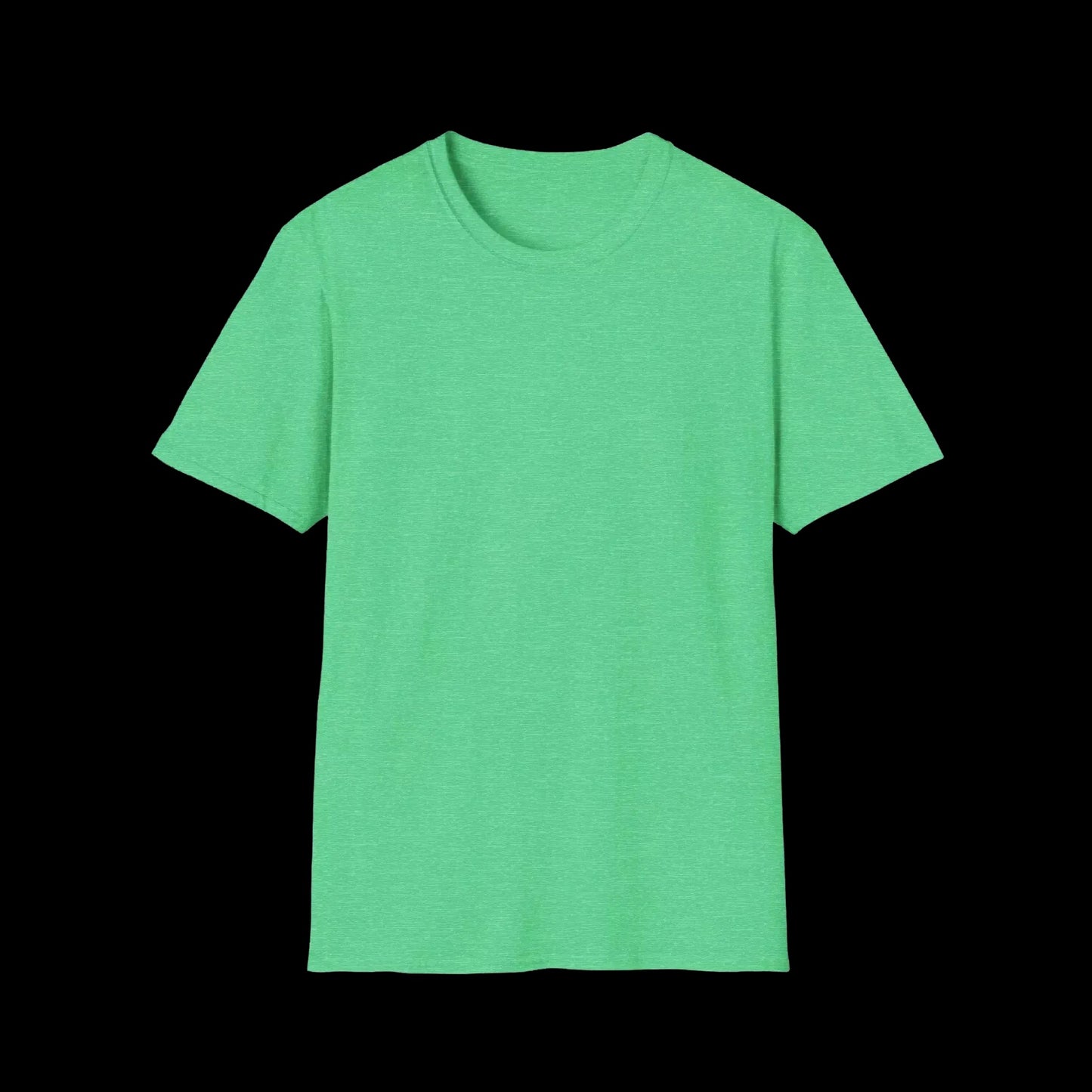 A plain, light green t-shirt is shown against a black background.