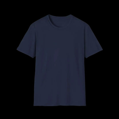 A plain navy blue t-shirt against a black background.