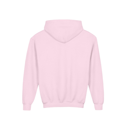 A plain, light pink hoodie with a simple design.
