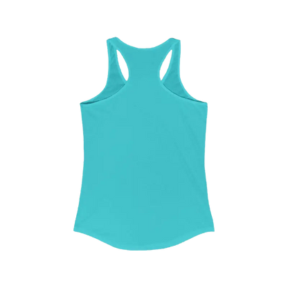 A turquoise tank top is shown against a black background.