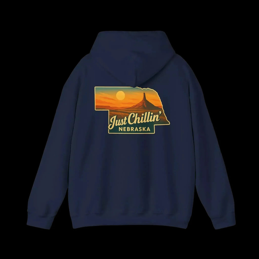 Nebraska Hoodie – Retro Sunset State Pride Sweatshirt | Cozy Cotton Blend Pullover - Just Chilling Inc.