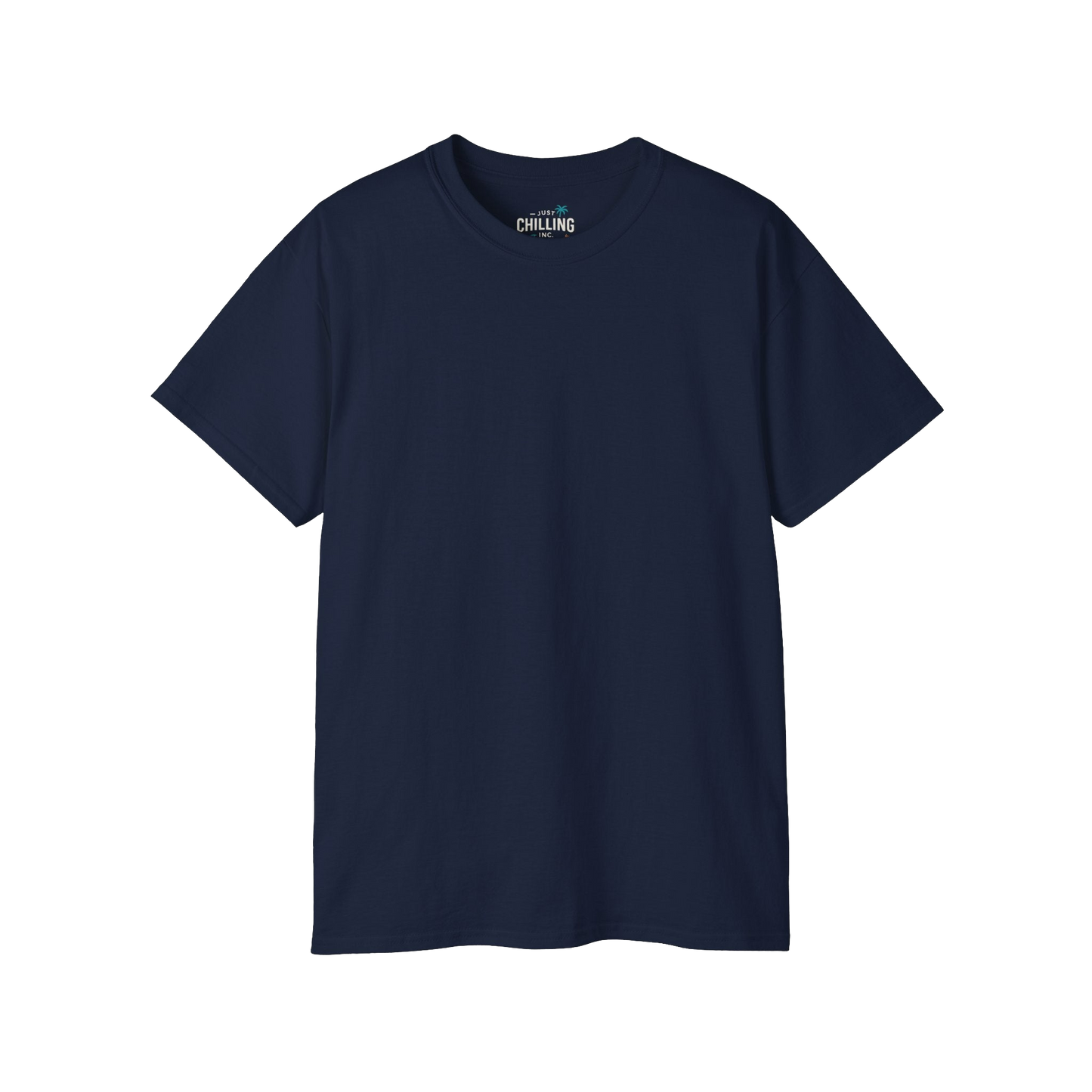 A navy blue t-shirt with the text "Chilling" printed on it.