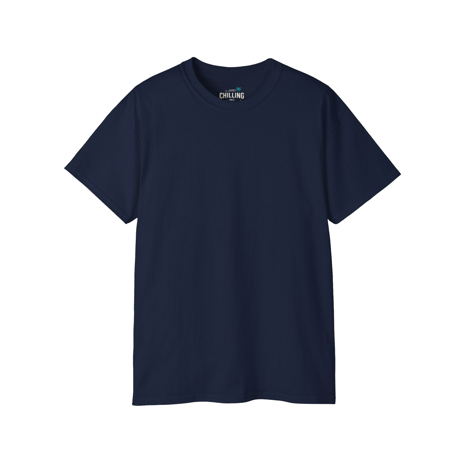 A navy blue t-shirt with the text "Chilling" printed on it.