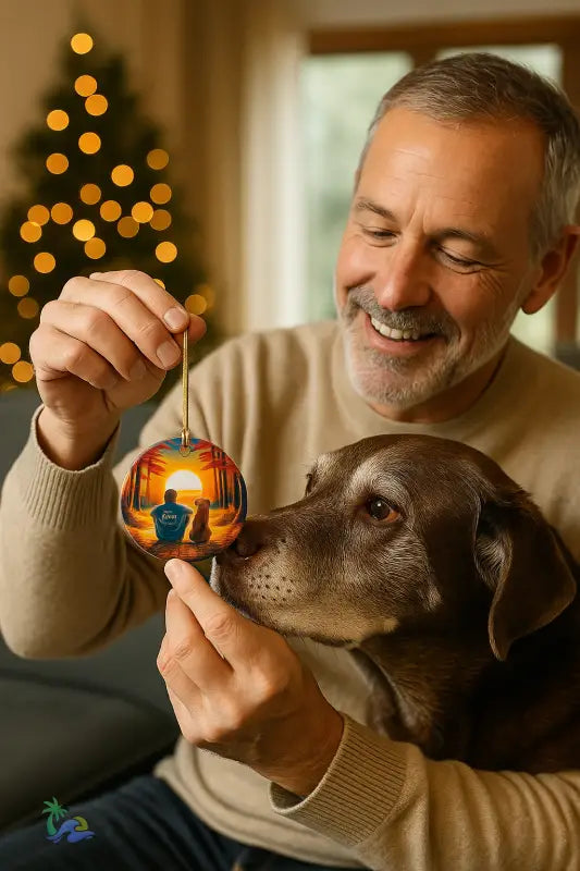 ’Forever Chillin’’ Sunset Ceramic Ornament – A Tribute to Man’s Best Friend - One Size - T-Shirt
