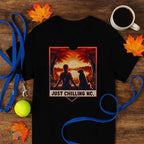 Girl relaxing with her dog - Unisex Heavy Cotton Tee - Just Chilling Inc.
