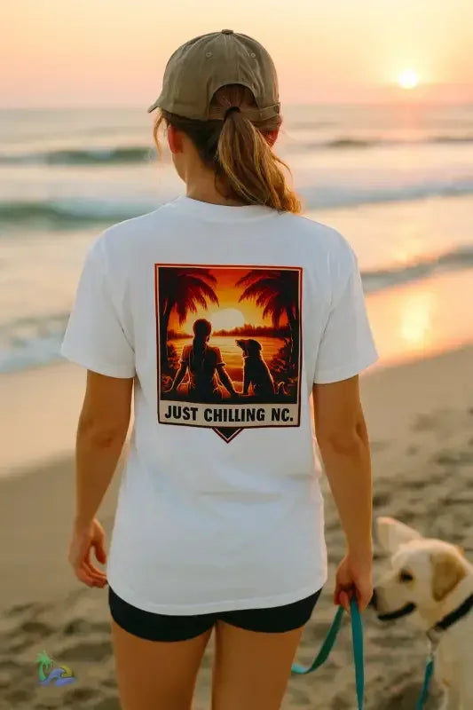 Girl relaxing with her dog - Unisex Heavy Cotton Tee - Just Chilling Inc.